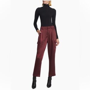 Paige Mailika‎ Satin Cargo Pants Size 6 Burgundy Dusty Cherrywood High Rise New